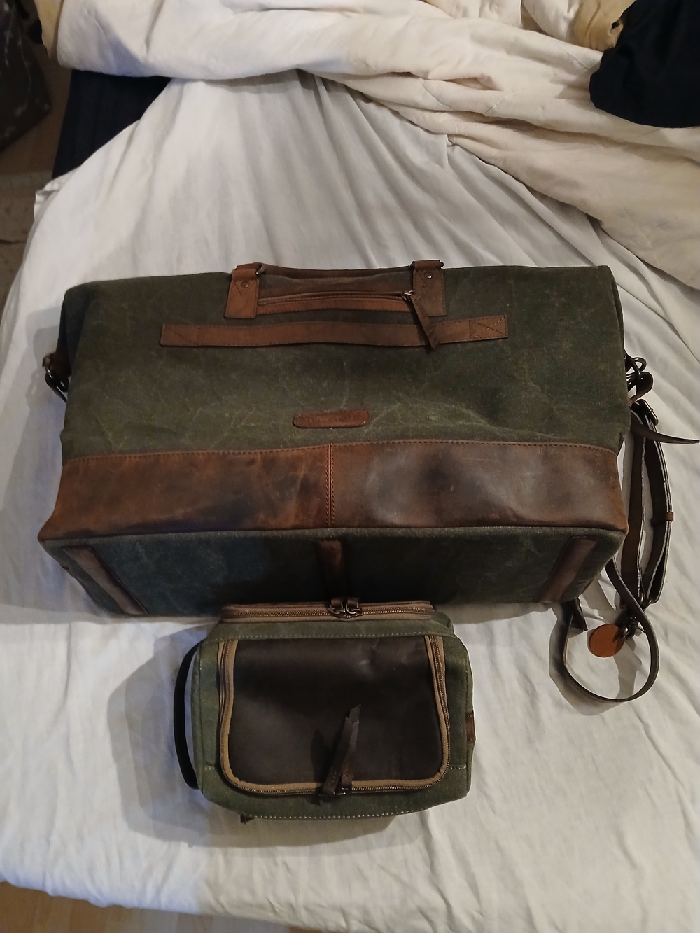 Myra Bag Olive Green Canvas & Brown Leather Weekender